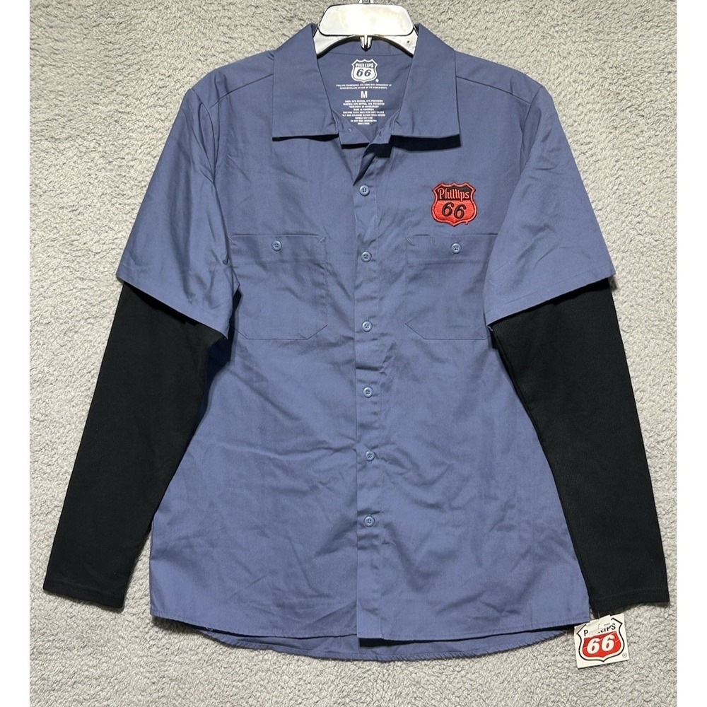 Vntg Retro Phillips 66 Blue Racing Friday Night Mechanic Work Shop Shirt M‎
